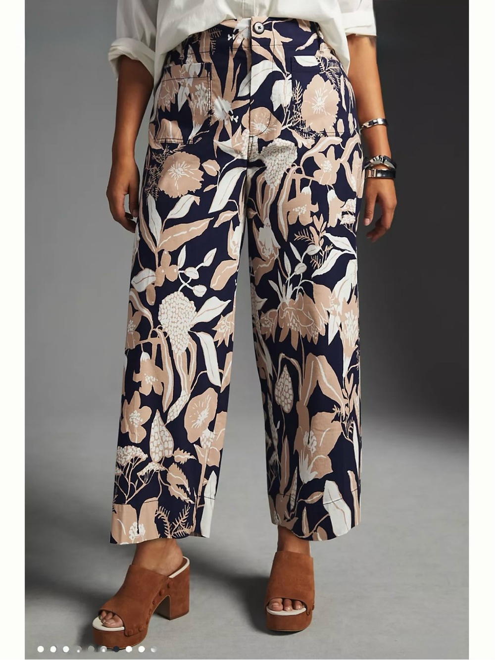 Maeve Colette Jo Faulkner Floral botanical Wide-Leg Cropped Pants Navy Beige 29